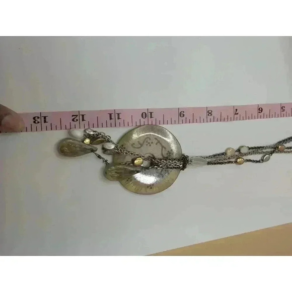 Chicos Silvertone Multichain Discs Beaded Necklace Pendant - Picture 4 of 8